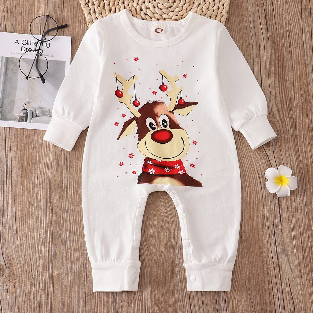 Grenouillère de Noël bébé blanche motif renne