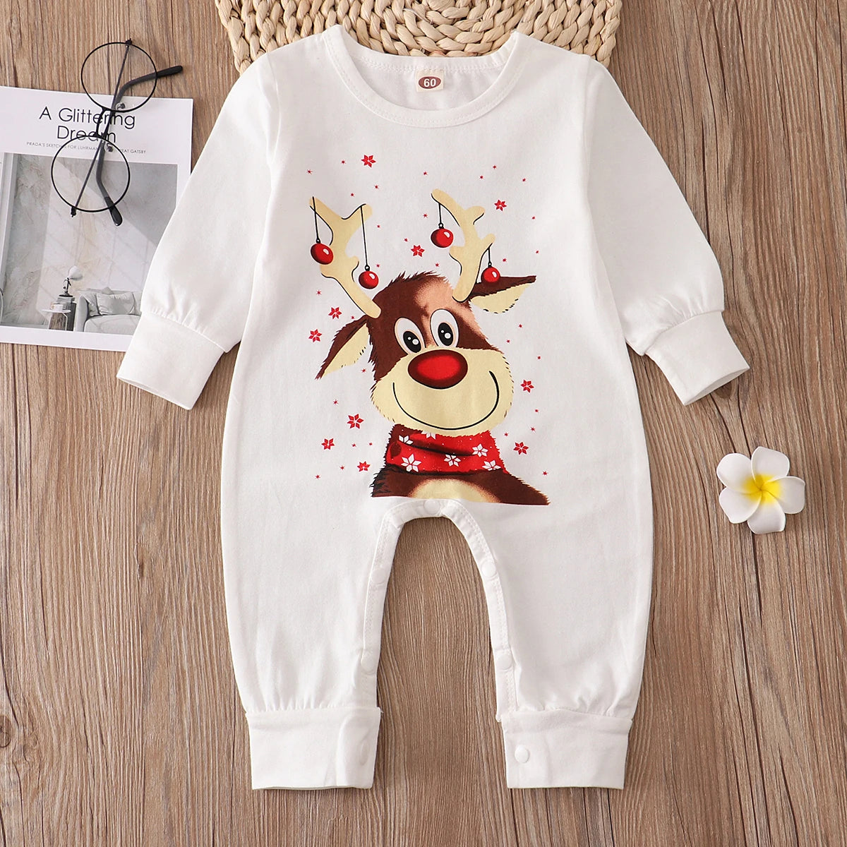 Grenouillère de Noël bébé blanche motif renne